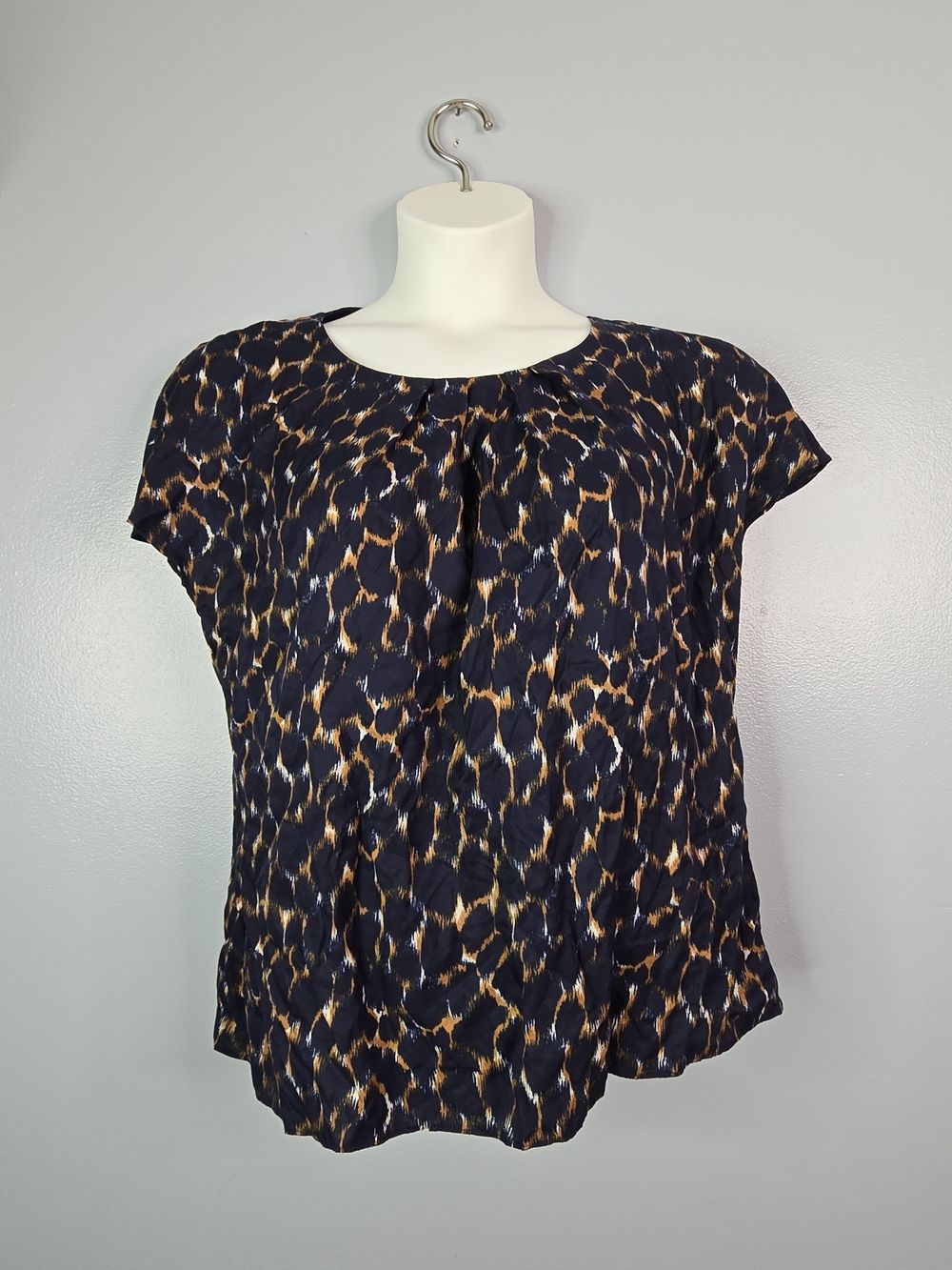 Pre-Loved Boden Navy Tan Ravello Print Silk-Blend Blouse